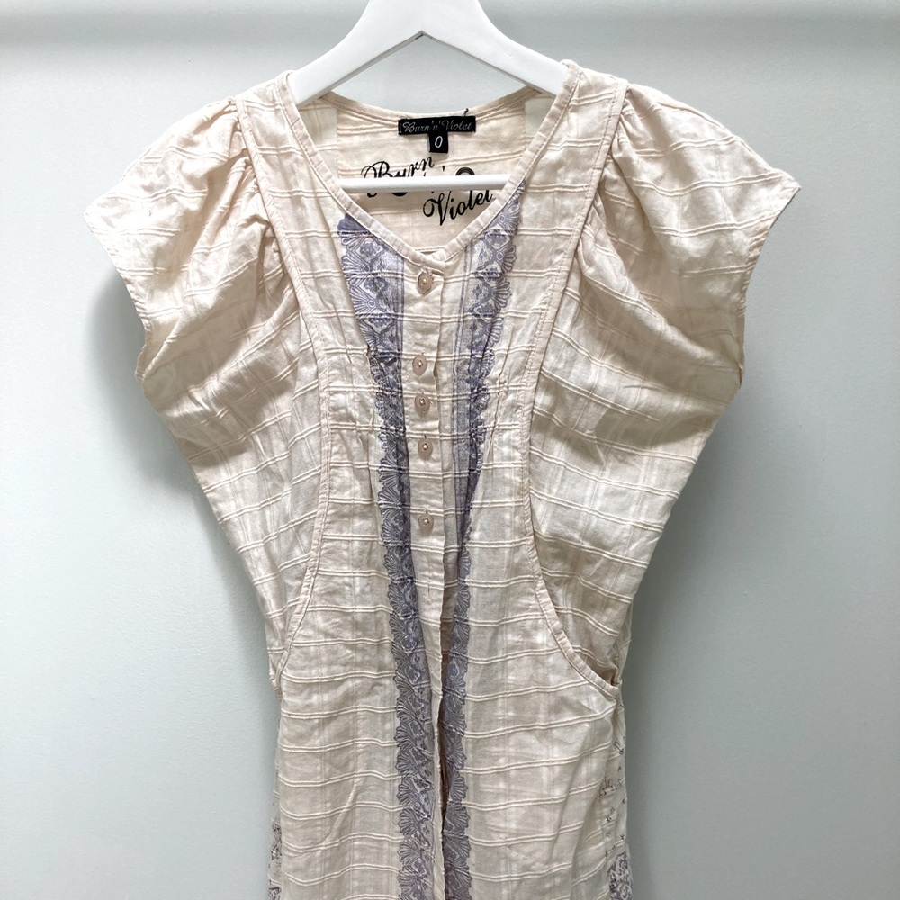 Vintage XS top shirt dress cotton button down   Bohemian boho Burn n Violet